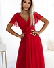 sukienki maxi damskie 562-7 NASTIA Długa sukienka z dekoltem i krótkim rękawkiem - czerwona 2