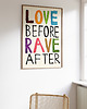 plakaty Plakat typograficzny LOVE BEFORE RAVE AFTER grafika techno miłość walentynki 2