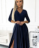 sukienki maxi damskie 309-7 AMBER elegancka koronkowa maxi satyna suknia z dekoltem - GRANATOWA 3
