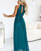sukienki maxi damskie 662-4 Elegancka sukienka wieczorowa maxi halter z tiulem i wiązaniem w talii 3