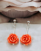 kolczyki srebrne Pomarańczowe kolczyki z koralem, kolczyki z różyczką, srebro 925 1