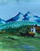 grafiki i ilustracje Wiejski pejzaż góry obraz akwarela 30x42  las pola książka wieś zboże 2