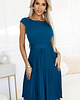 sukienki midi damskie 311-17 LILA Klasyczna plisowana sukienka z krótkim rękawkiem - morska 2