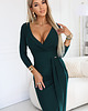 sukienki maxi damskie 404-15 Elegancka długa sukienka z kopertowym dekoltem i rozcięciem - zieleń 1