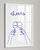 plakaty PLAKAT wino, niebieska grafika, cheers poster do kuchni 3
