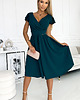 sukienki midi damskie 425-1 Sukienka z dekoltem i krótkim rękawkiem - zieleń butelkowa 1
