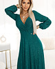 sukienki maxi damskie 572-4 NELA połyskująca długa suknia z dekoltem - zielona 1