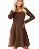 sukienki midi damskie 574-2 IVANA wygodna trapezowa sukienka z długim rękawkiem - czekolada 5
