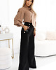spodnie materiałowe damskie 496-2 Eleganckie szerokie spodnie z kieszeniami, wysokim stanem i złotymi guz 3