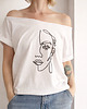 t-shirt damskie Lineart twarz Biały Oversize 2