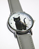 zegarki damskie Zegarek - Czarny kot - szary, skórzany 1