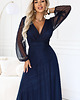 sukienki maxi damskie 684-3 NERISSA elegancka tiulowa sukienka maxi z kopertowym dekoltem - granatowa 6