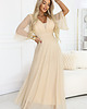sukienki maxi damskie 654-2 Długa połyskująca sukienka plus size z dekoltem - beżowa 3