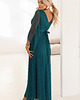 sukienki maxi damskie 655-2 Długa połyskująca w świetle suknia z dekoltem - zielona 3