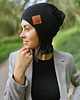czapki damskie Bawełniana czapka jesienna logo ekoskórka "Czarny" 2