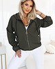 bluza z kapturem damska 691-4 Rozpinana bluza damska z kapturem i ozdobnym zamkiem - khaki 4