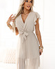 sukienki midi damskie 424-7 Szyfonowa plisowana sukienka z dekoltem i falbankami - BEŻOWA 3