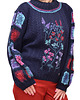 swetry damskie  Granatowy sweter z haftami w rozmiarze L/XL 1