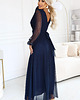 sukienki maxi damskie 684-3 NERISSA elegancka tiulowa sukienka maxi z kopertowym dekoltem - granatowa 2