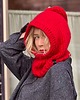 czapki damskie 100% MERINO Czerwona kominiarka kapturek 1
