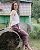 spodnie materiałowe damskie Lniane spodnie z wysokim stanem 2