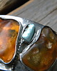 bransoletki wire wrapping Bursztyn / larimar  -  bransoleta mankiet CUFF 4