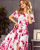 sukienki maxi damskie 194-2 Długa suknia z hiszpańskim dekoltem - duże różowe kwiaty 2