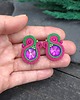 kolczyki soutache Kolczyki sutasz sztyfty różowo zielone nieregularne Ella 1