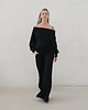 komplety damskie Bellita dzianinowy komplet dzwony i bluzka opadające ramię czarny 5