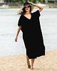 sukienki midi damskie Bawełniana Czarna Sukienka Midi Dekolt Wycięcie 4