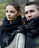 szale damskie Szal wełniany ze skórą, Unisex - Szary prążek 7