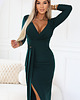 sukienki maxi damskie 404-15 Elegancka długa sukienka z kopertowym dekoltem i rozcięciem - zieleń 4