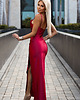sukienki maxi damskie 483-5 DIANE satynowa długa suknia z rozcięciem na nogę - MALINOWA 2