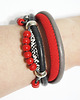 bransoletki - inne Bransoletka - Czerwone korale - rzemienie, drewniane koraliki 3