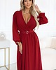 sukienki maxi damskie 639-1 Elegancka plisowana sukienka maxi z kopertowym dekoltem - bordowa 1