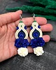 kolczyki soutache Kolczyki sutasz boho z kwiatami kremowo chabrowe eleganckie Arcadia 1