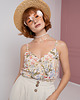topy damskie Jedwabny top na guziki, FLORAL BLUE 2