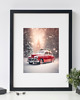 fotografia PLAKAT świąteczny, zimowa dekoracja, vintage auto 3
