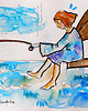 obrazy Aniołek z wędką - 24x16 cm unikat 1