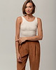 topy damskie Bawełniany, prążkowany top, NATURAL BEIGE 4