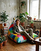 pufy do siedzenia Pufa kolorowa patchwork Ovni Long, leżanka wypełniona granulatem 4