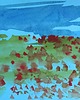 obrazy Akwarela Pejzaż maki oryginalny obraz niebieski papier 10,5x22 cm 1