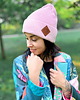 czapki damskie Bawełniana czapka beanie logo ekoskórka "Jasny różowy" 2