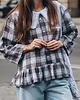 koszule damskie  Lniana koszula upcyklingowa w kratę z dużym kołnierzem oversize 1