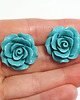 kolczyki - inne Kolczyki - Turkusowa róża - koral, duże 1