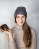 czapki damskie Beżowa czapka merino bez pompona 3