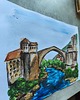 grafiki i ilustracje Mostar miasto most Bośnia pejzaż rzeka obraz akwarela 21x30 4