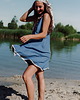 sukienki mini damskie Jedwabna sukienka na ramiączkach, MARINA, OCEAN BLUE 5