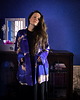 bluza bez kaptura damska Aksamitna BLUZA/ KIMONO domowe, autorski print  CHMURY niebieskie 3