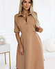 sukienki midi damskie 286-8 SANDY Koszulowa rozkloszowana sukienka z paskiem - MOCHA MOUSSE 1